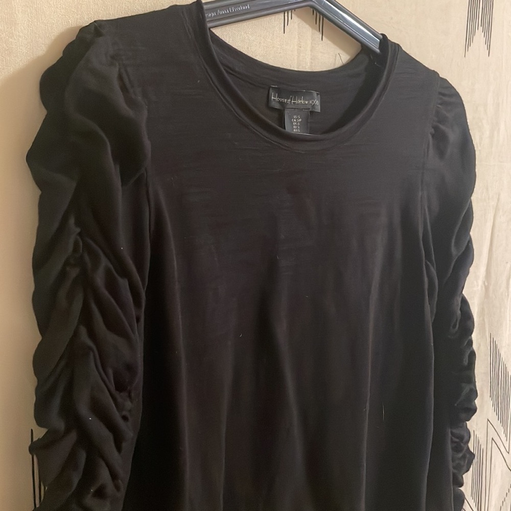 House of Harlow black rouched long-sleeve tshirt // Sz S - Picture 3 of 3